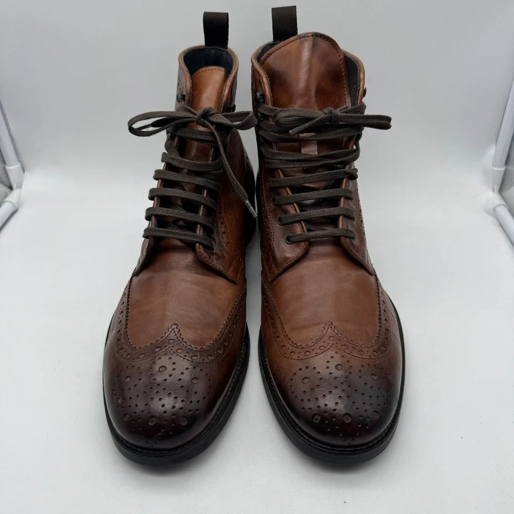 To Boot New York Adam Derrick Mens Brown Leather Wingtip Boots 9.5 Made in Italy